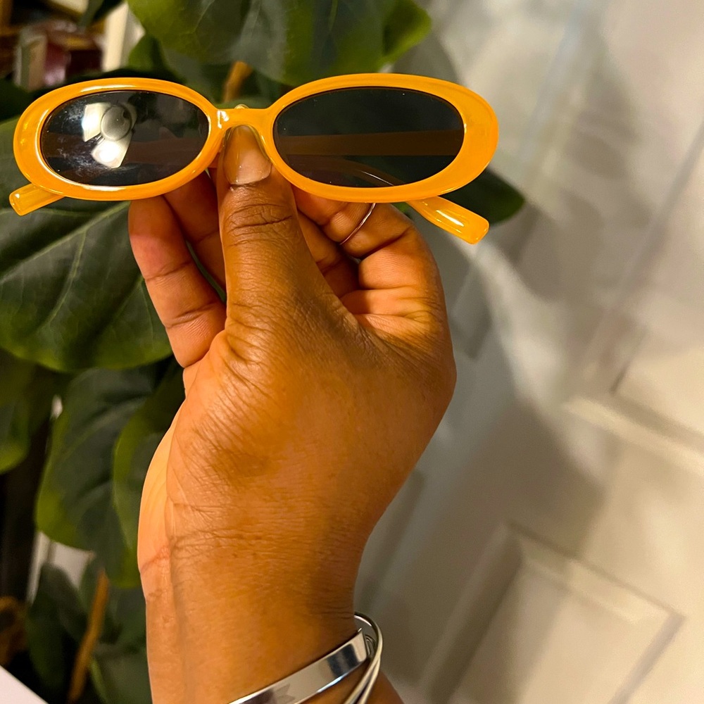 1pc Fashionable Sunshine Yellow Oval Frame Y2K Unisex Oversized Fashion Glasses - Picture 4 of 4